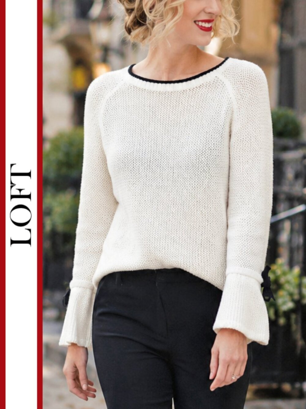 LOFT | Tipped Pullover Sweater With Bow Cuff Detail